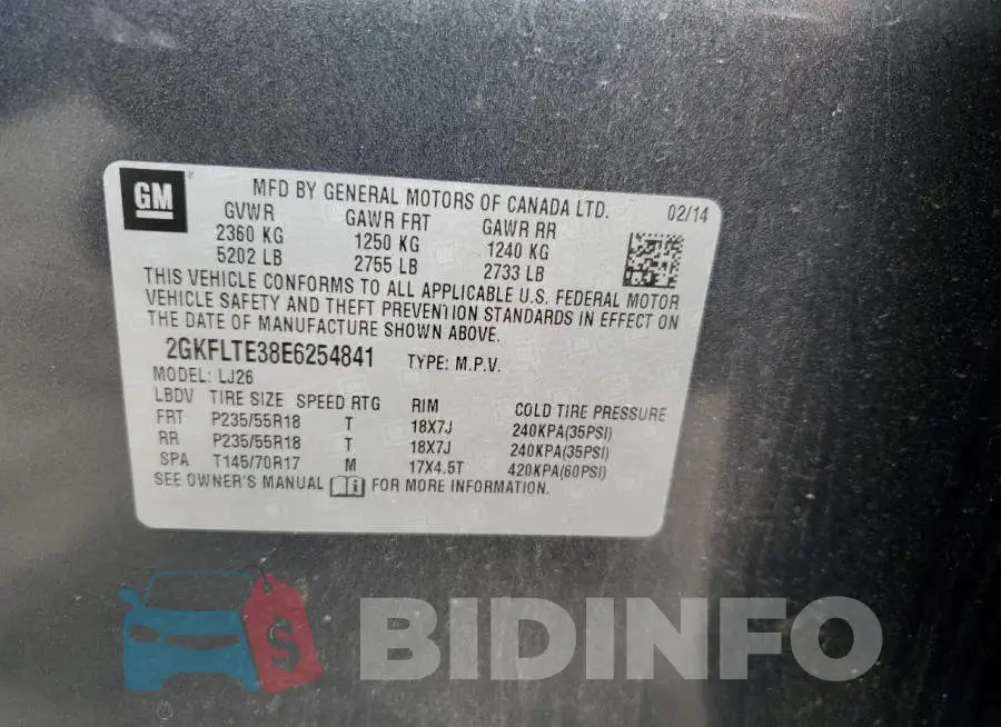 2GKFLTE38E6254841 Photo# 13