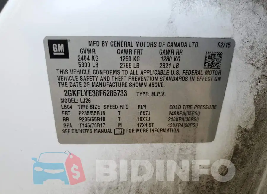 2GKFLYE38F6285733 Photo# 13