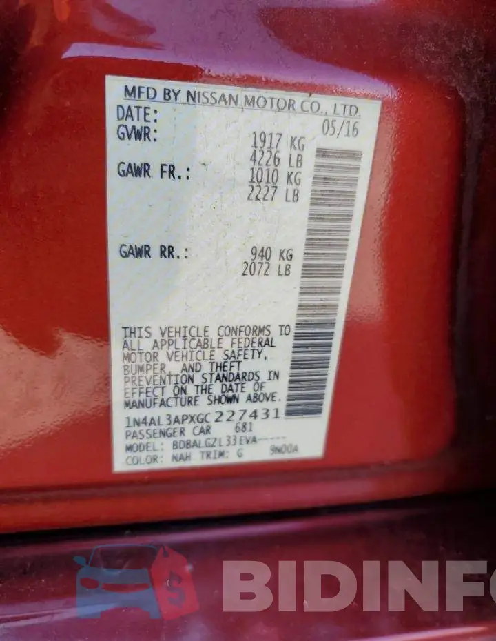 1N4AL3APXGC227431 Photo# 13