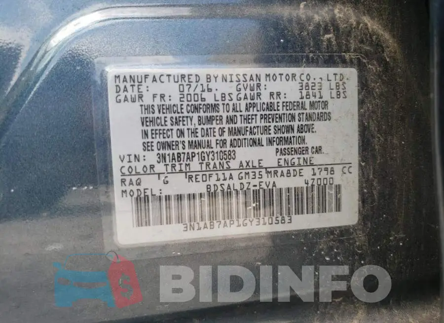 3N1AB7AP1GY310583 Photo# 12
