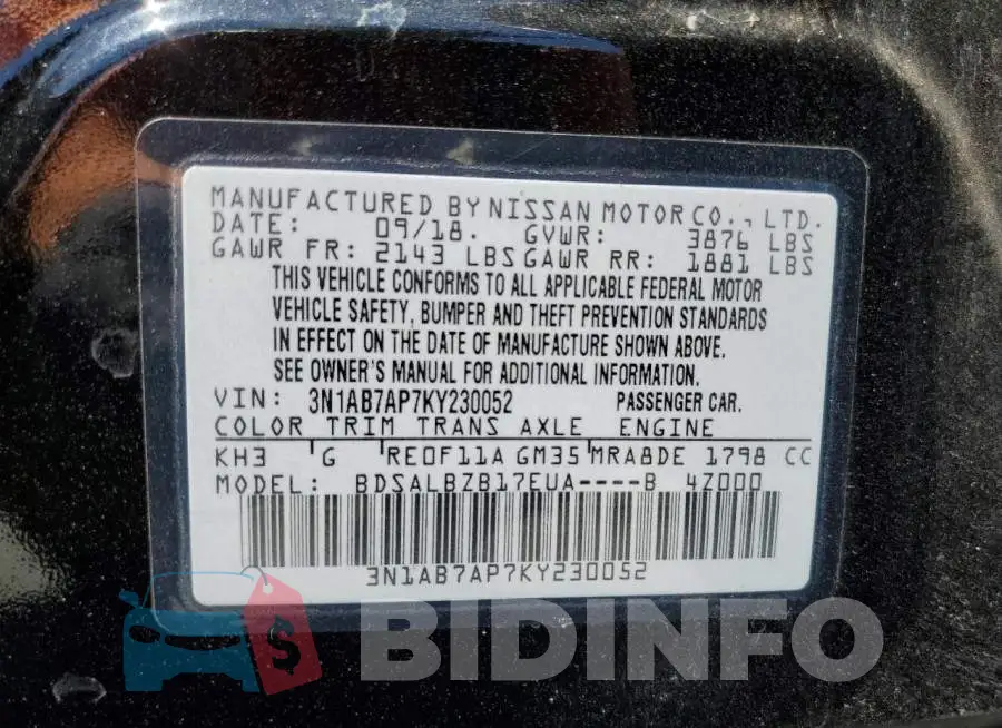 3N1AB7AP7KY230052 Photo# 10