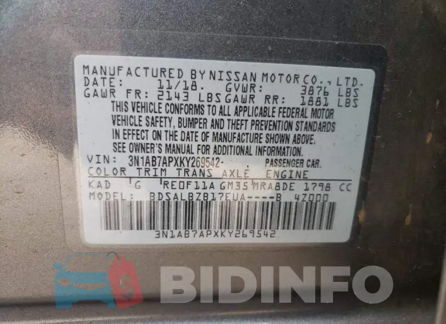 3N1AB7APXKY269542 Photo# 12