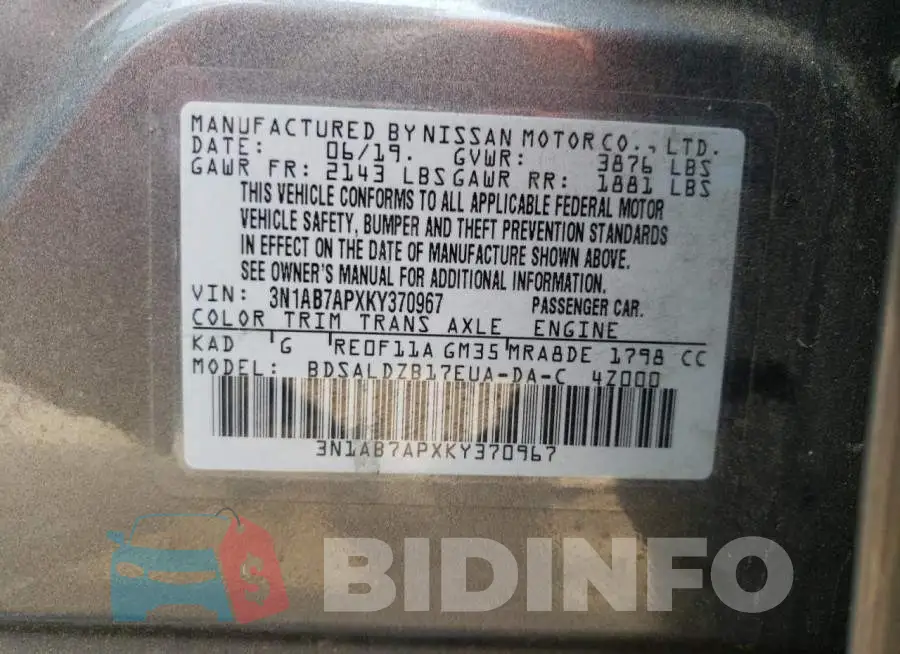 3N1AB7APXKY370967 Photo# 13