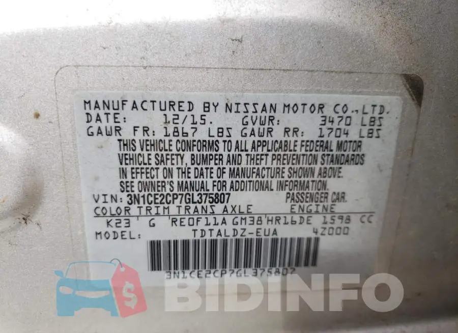 3N1CE2CP7GL375807 Photo# 12