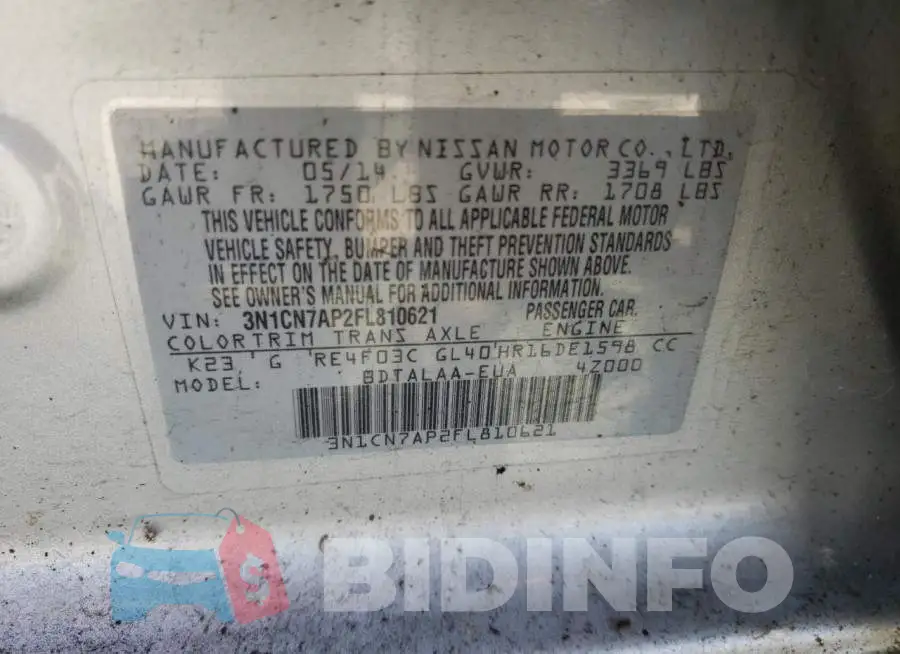 3N1CN7AP2FL810621 Photo# 12