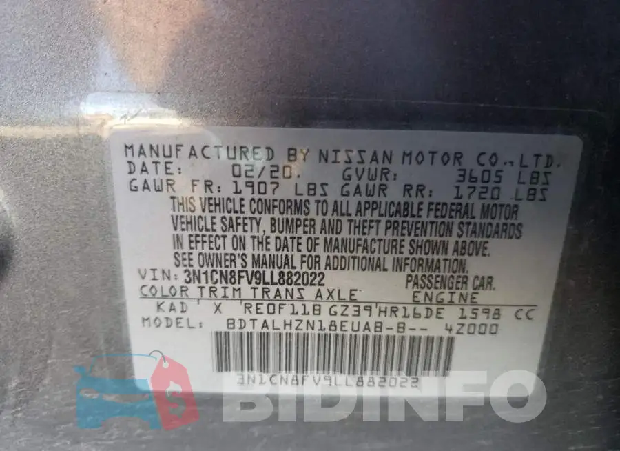 3N1CN8FV9LL882022 Photo# 12