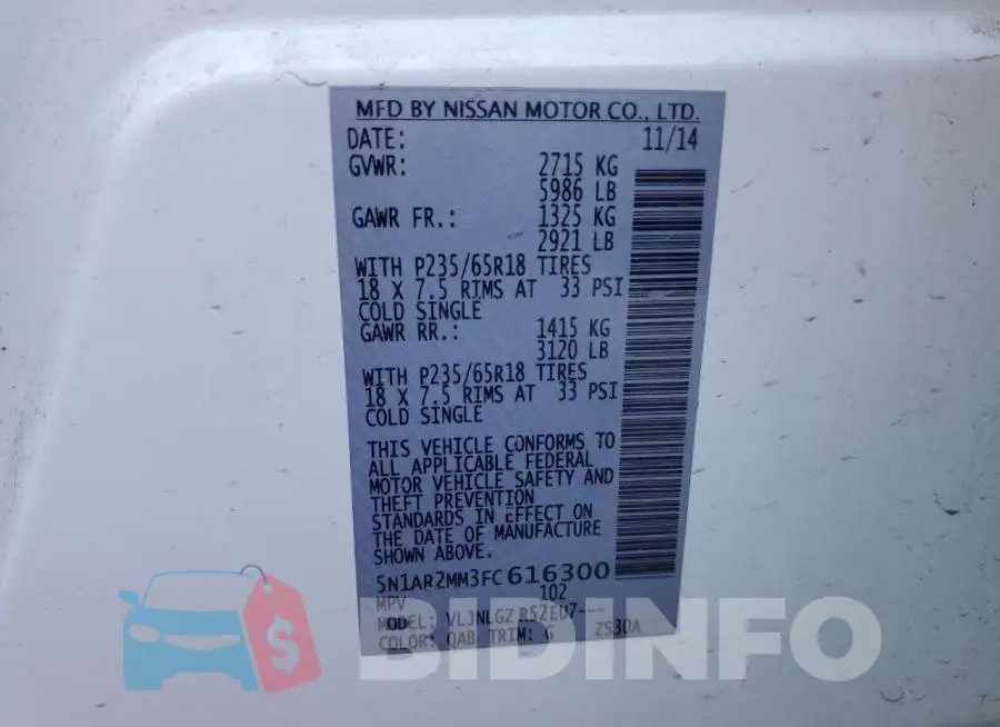 5N1AR2MM3FC616300 Photo# 13