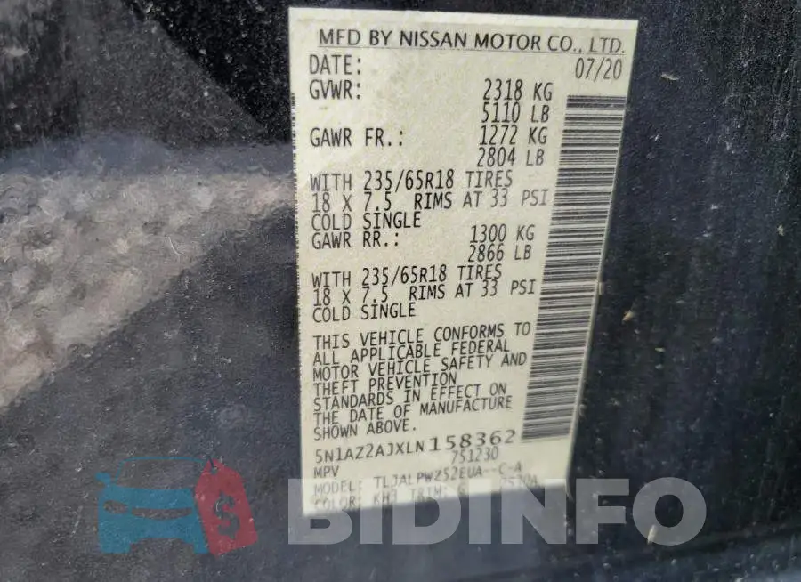 5N1AZ2AJXLN158362 Photo# 13