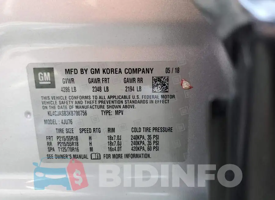 KL4CJASB3KB700756 Photo# 12