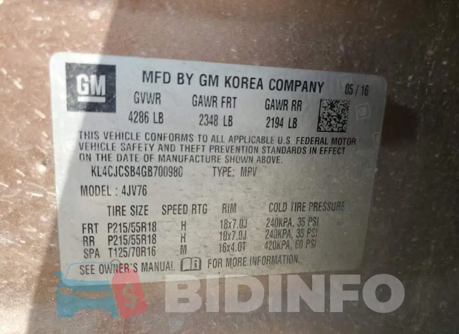 KL4CJCSB4GB700980 Photo# 13