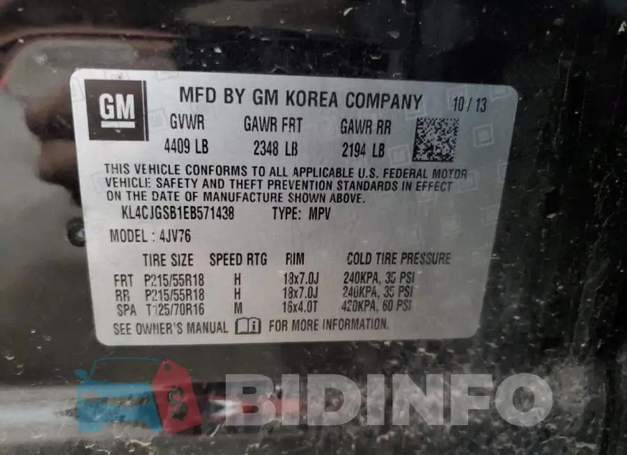 KL4CJGSB1EB571438 Photo# 13