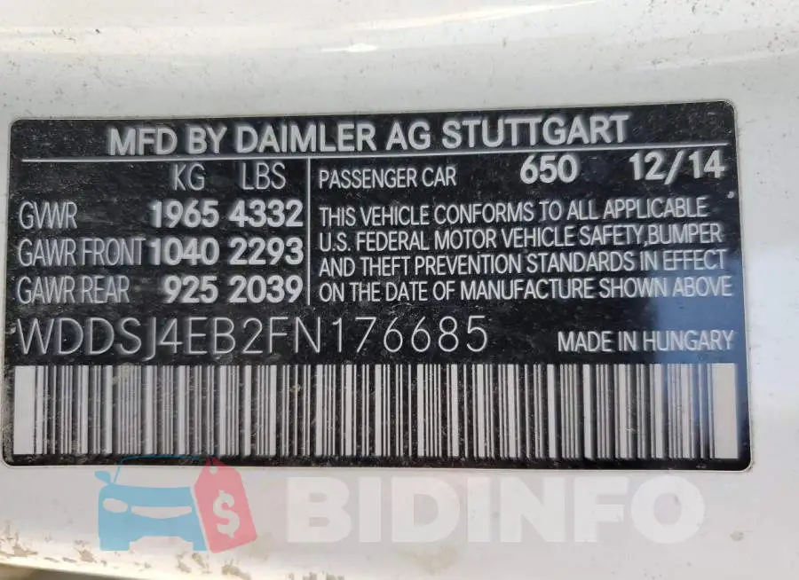 WDDSJ4EB2FN176685 Photo# 12