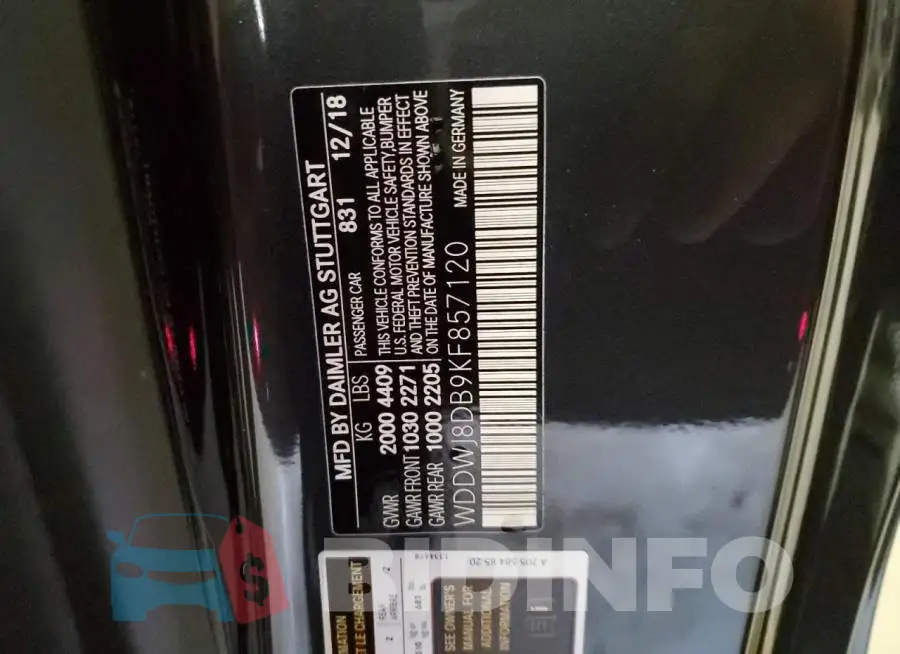WDDWJ8DB9KF857120 Photo# 12