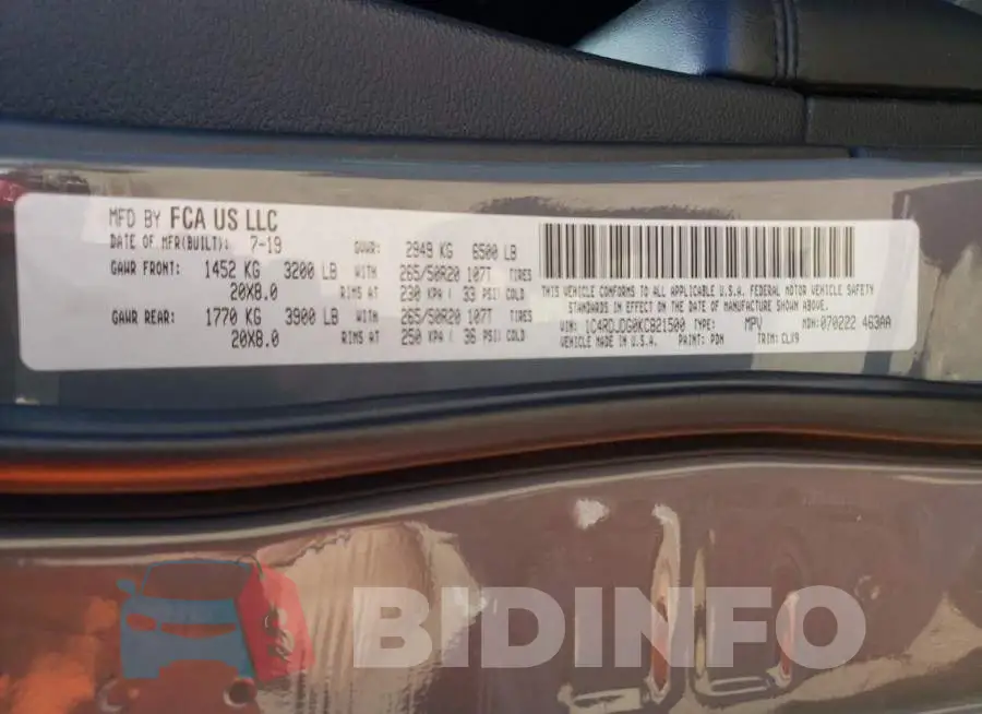1C4RDJDG0KC821500 Photo# 13