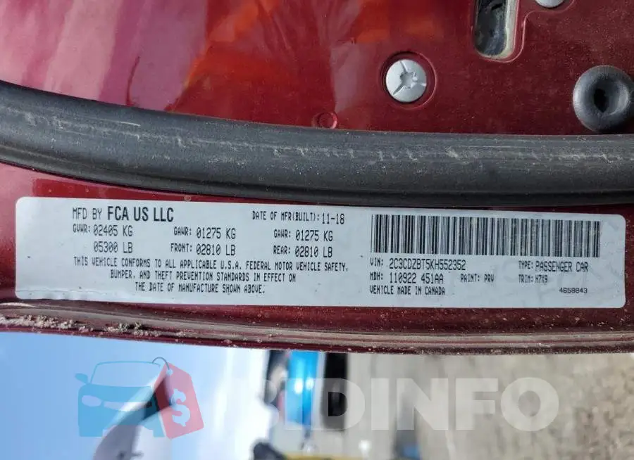 2C3CDZBT5KH552352 Photo# 12