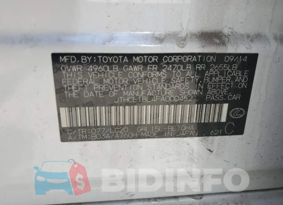 JTHCE1BL4FA000452 Photo# 12
