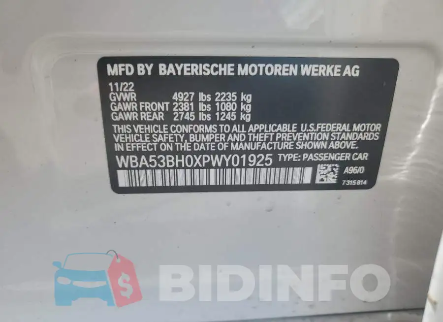 WBA53BH0XPWY01925 Photo# 12