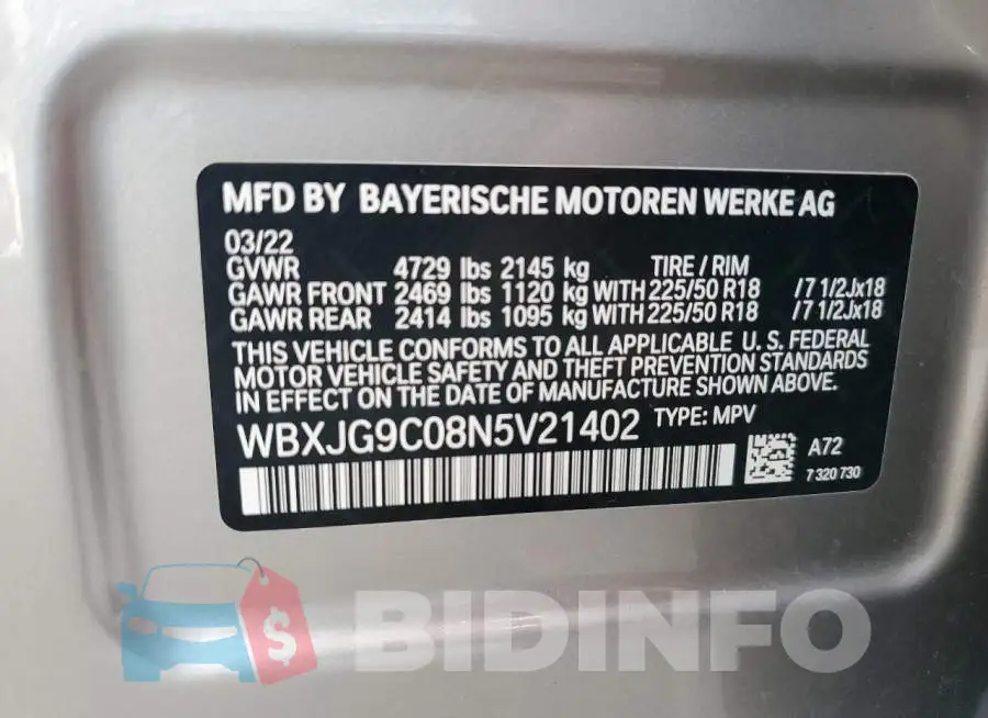 WBXJG9C08N5V21402 Photo# 13