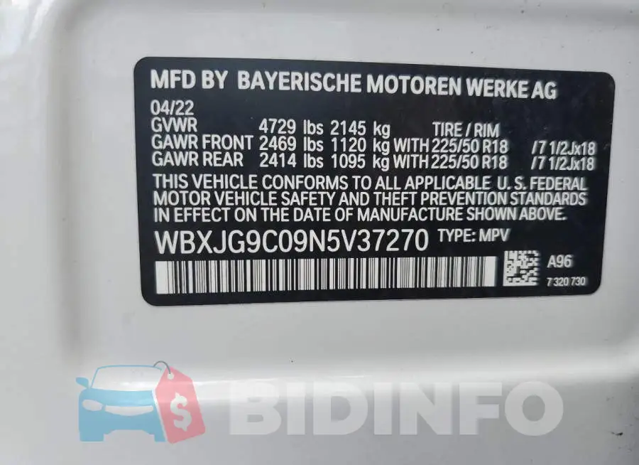 WBXJG9C09N5V37270 Photo# 13