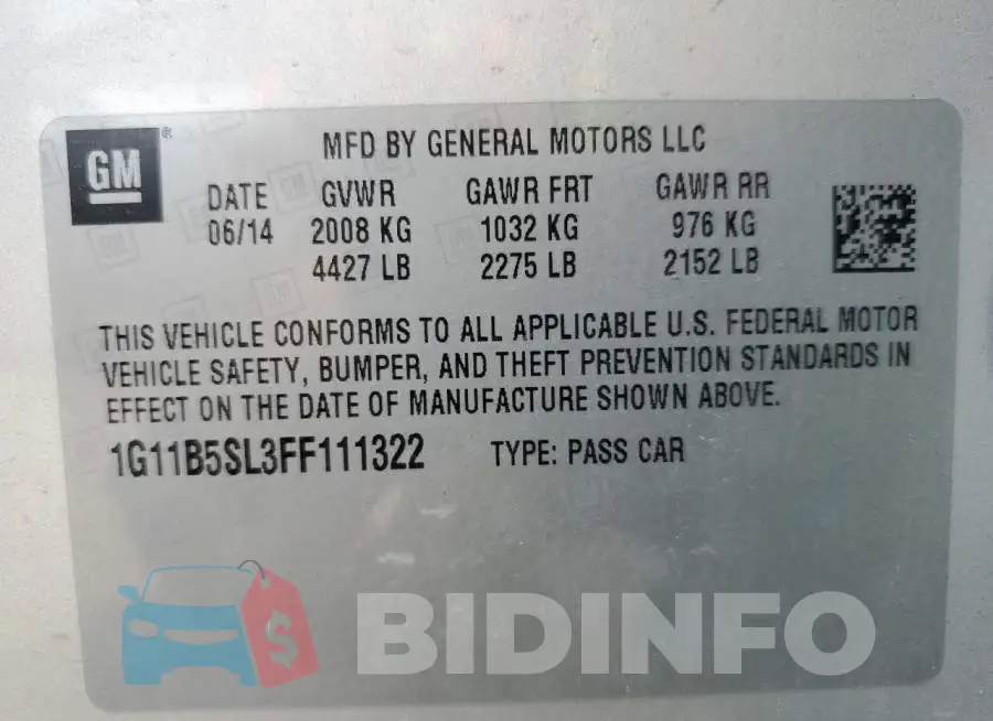1G11B5SL3FF111322 Photo# 12