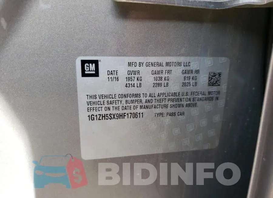 1G1ZH5SX9HF170611 Photo# 12