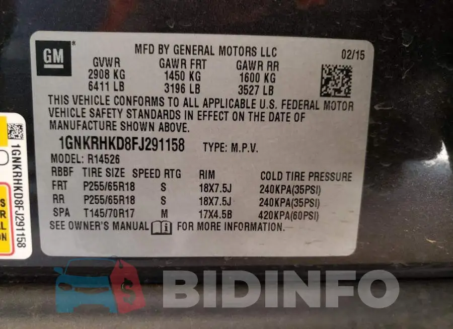 1GNKRHKD8FJ291158 Photo# 12