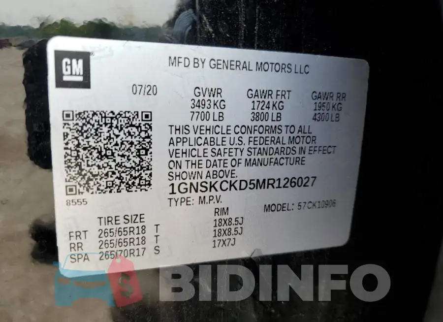 1GNSKCKD5MR126027 Photo# 14