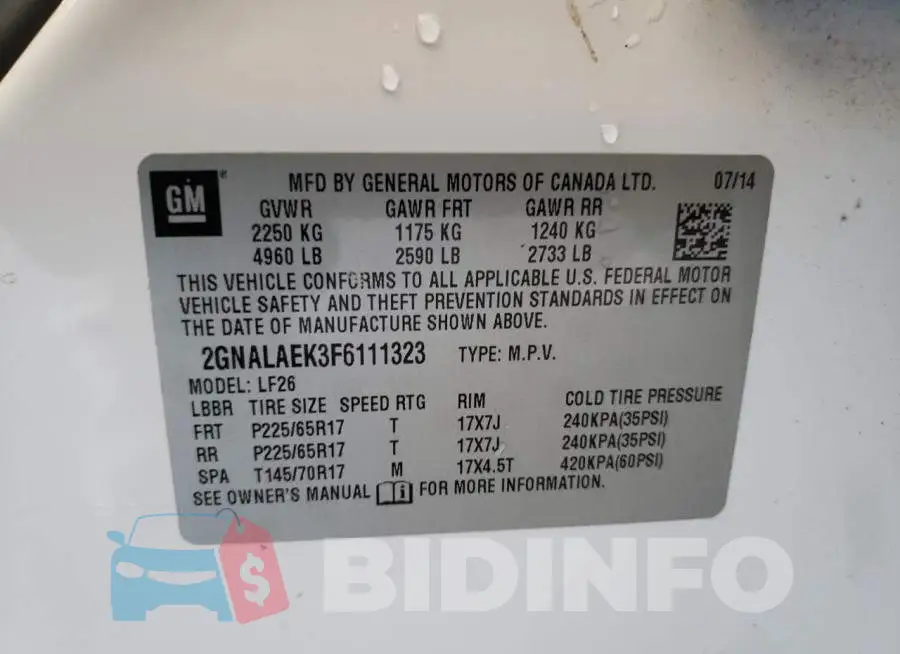 2GNALAEK3F6111323 Photo# 14