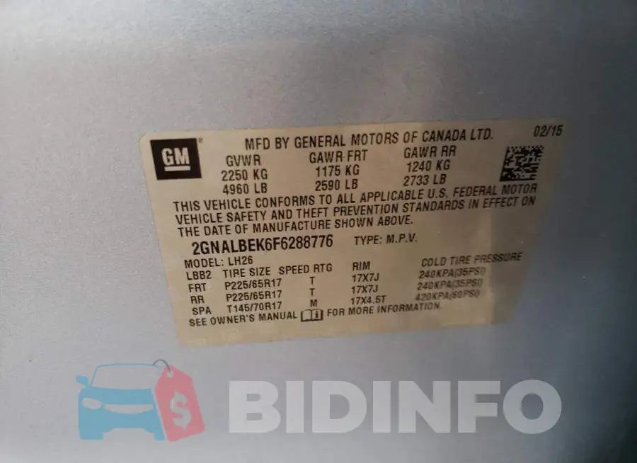 2GNALBEK6F6288776 Photo# 12