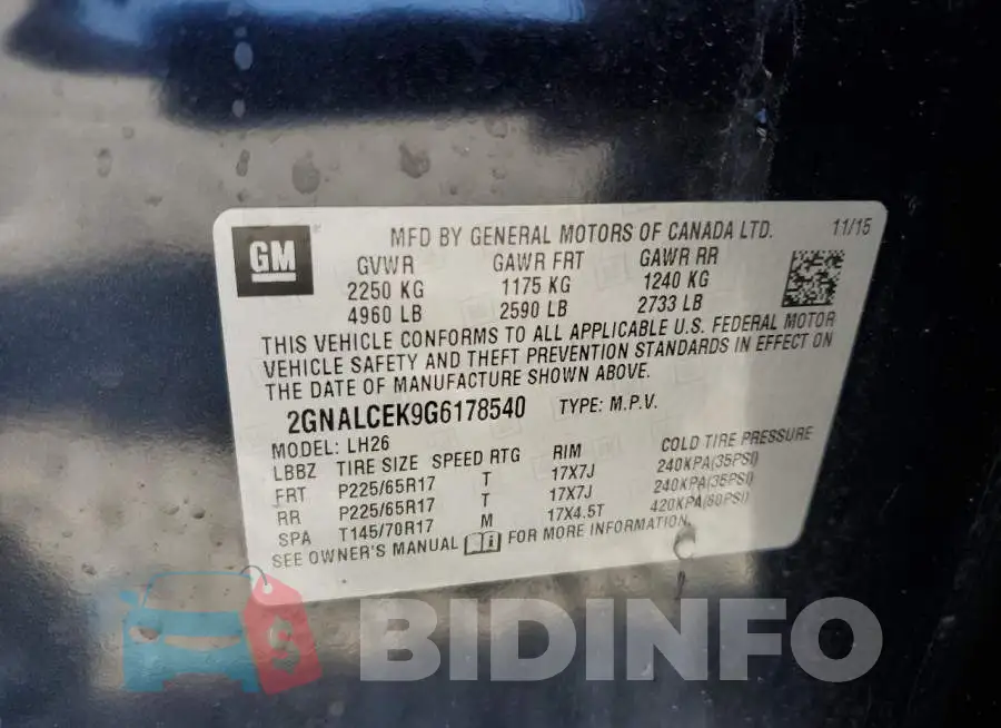 2GNALCEK9G6178540 Photo# 12
