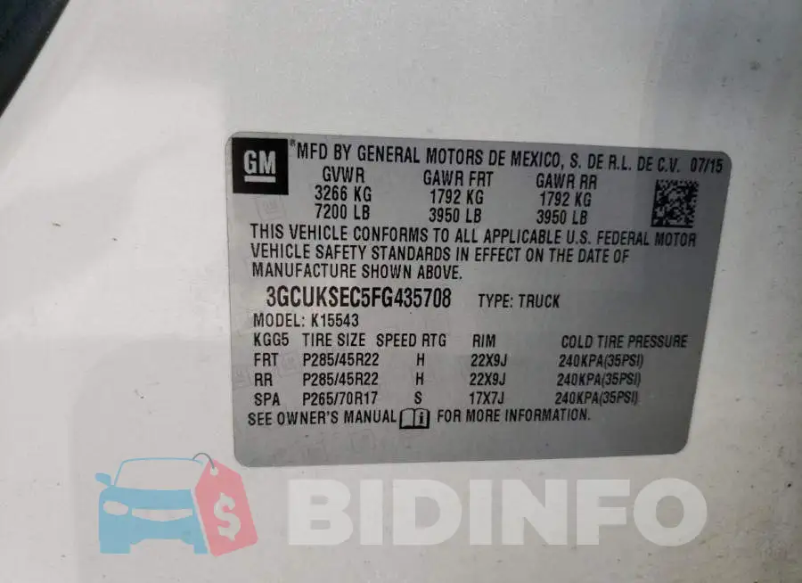 3GCUKSEC5FG435708 Photo# 12