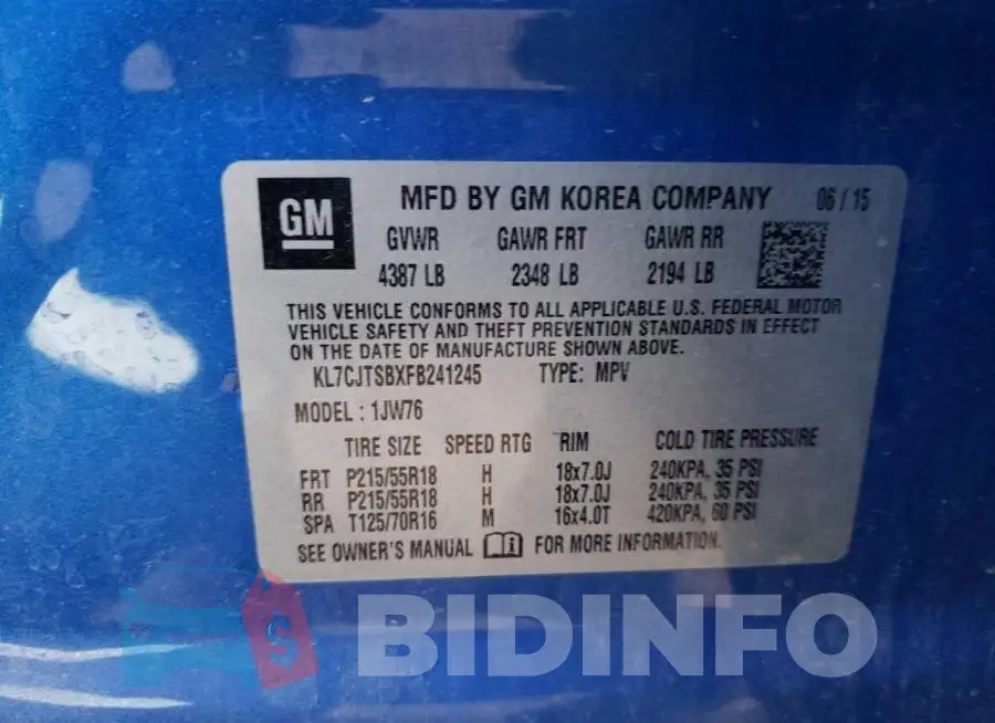 KL7CJTSBXFB241245 Photo# 12