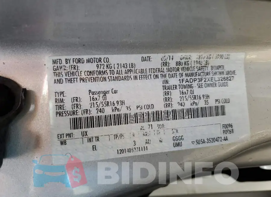 1FADP3F2XEL326827 Photo# 12