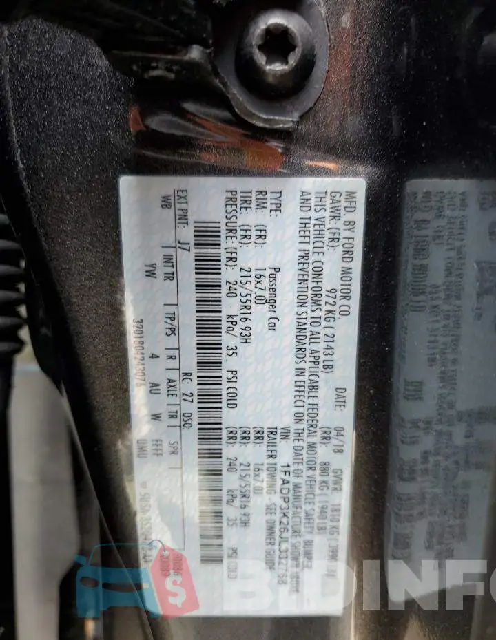 1FADP3K26JL332768 Photo# 12