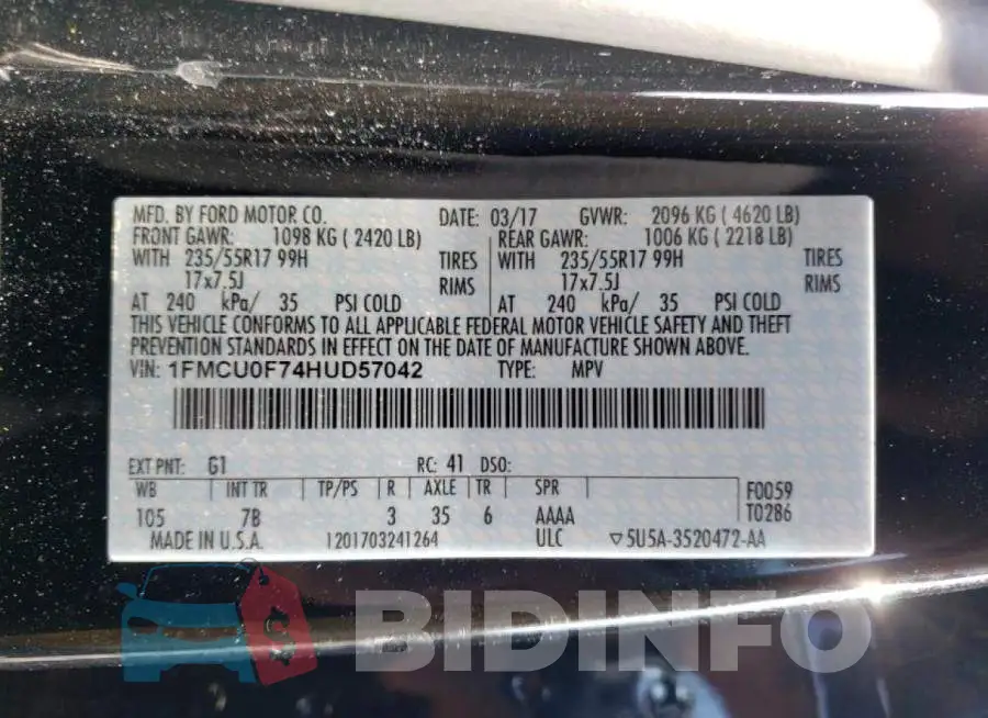 1FMCU0F74HUD57042 Photo# 12