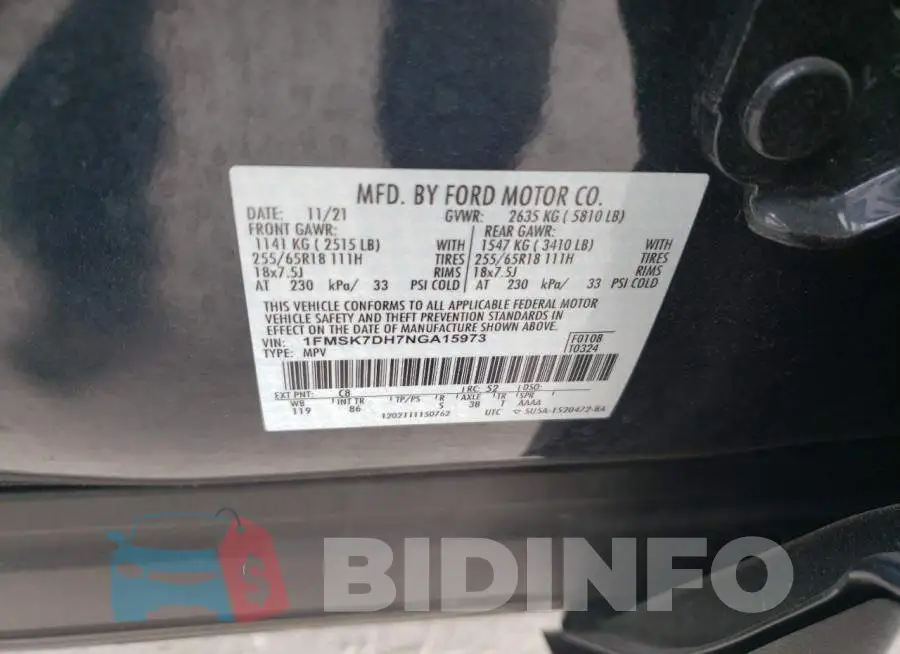 1FMSK7DH7NGA15973 Photo# 13