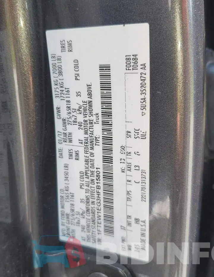 1FTEW1EG3HFB15801 Photo# 13
