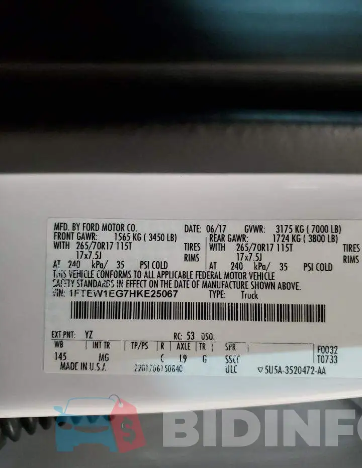 1FTEW1EG7HKE25067 Photo# 12
