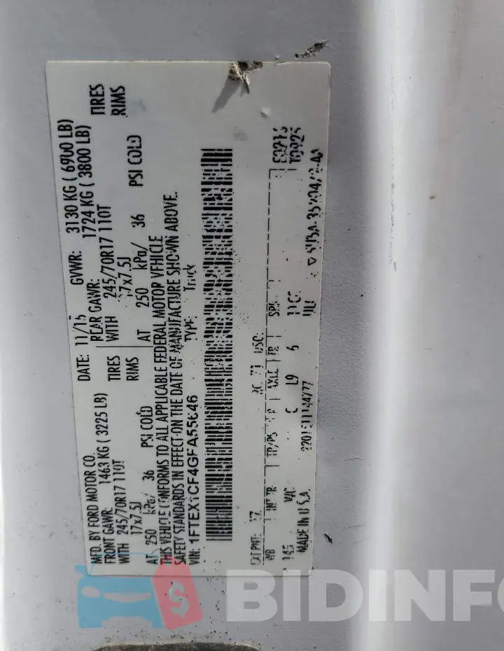 1FTEX1CF4GFA55646 Photo# 12