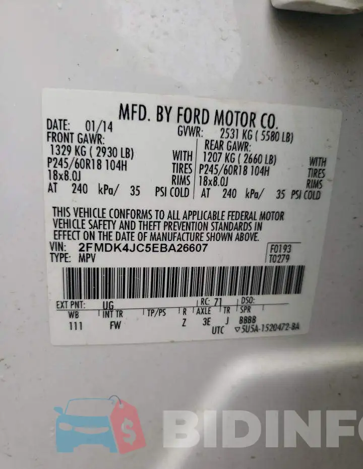 2FMDK4JC5EBA26607 Photo# 12