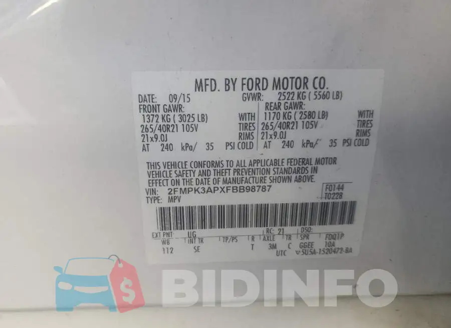 2FMPK3APXFBB98787 Photo# 12