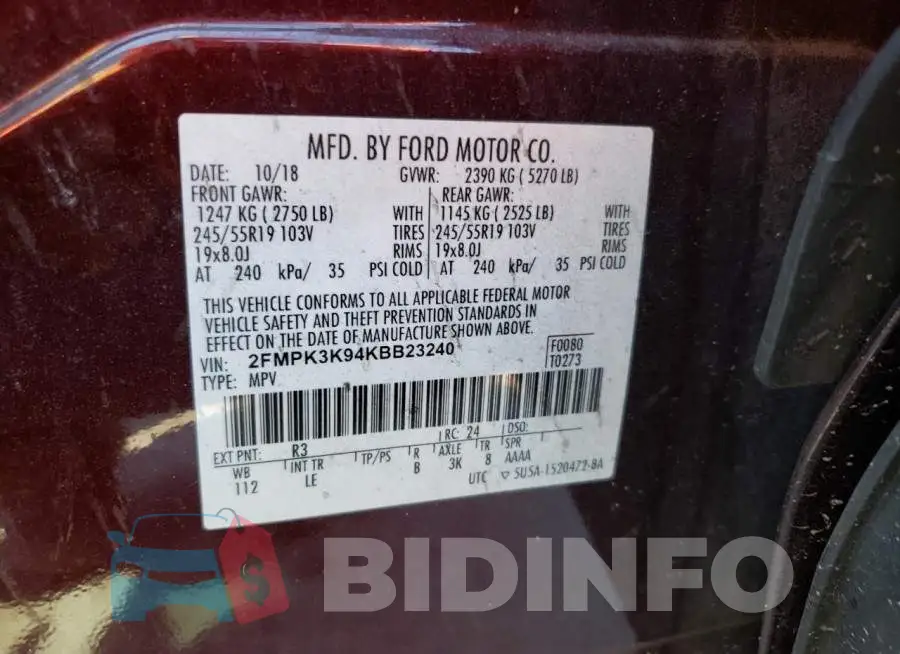 2FMPK3K94KBB23240 Photo# 12