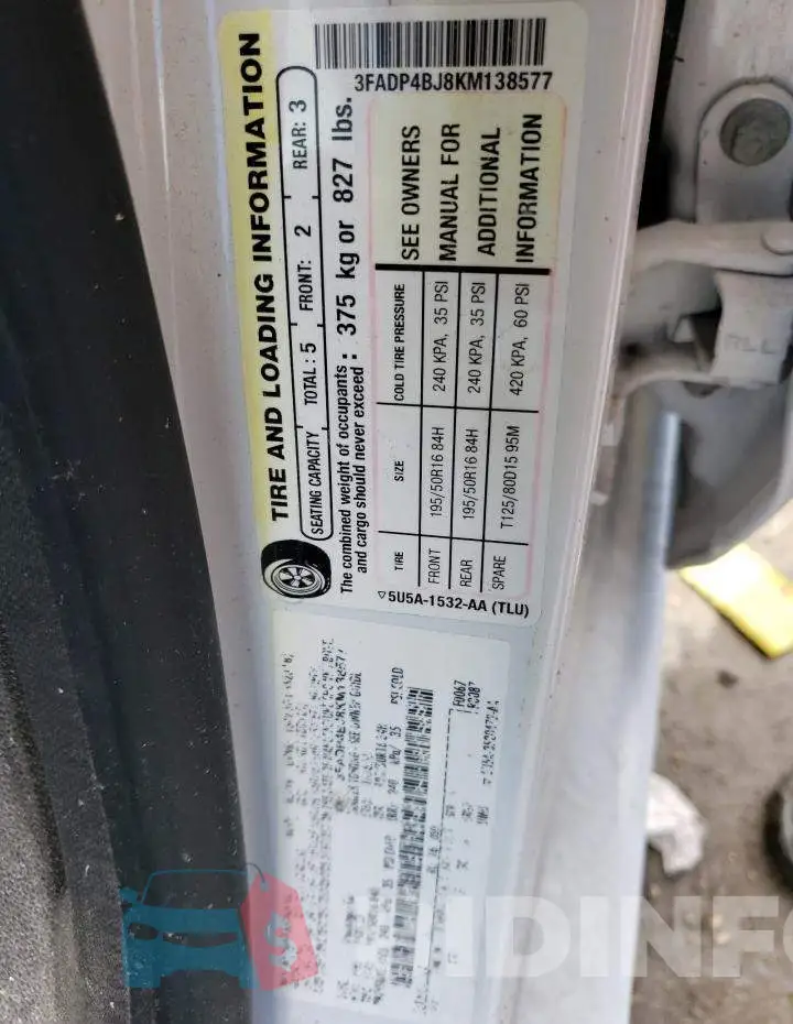 3FADP4BJ8KM138577 Photo# 12