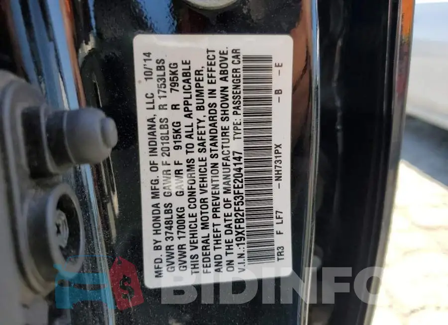 19XFB2F53FE204147 Photo# 13