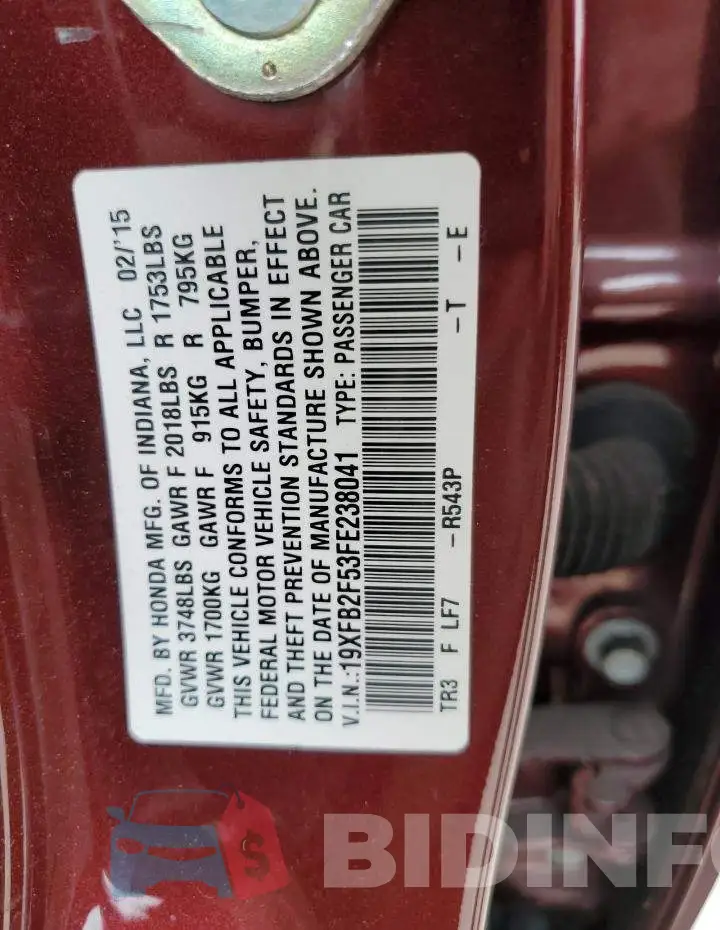 19XFB2F53FE238041 Photo# 13