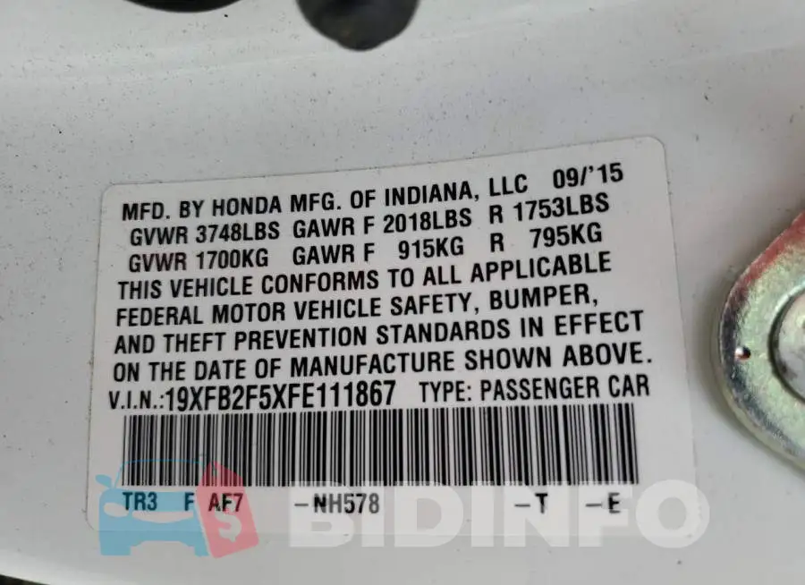 19XFB2F5XFE111867 Photo# 12