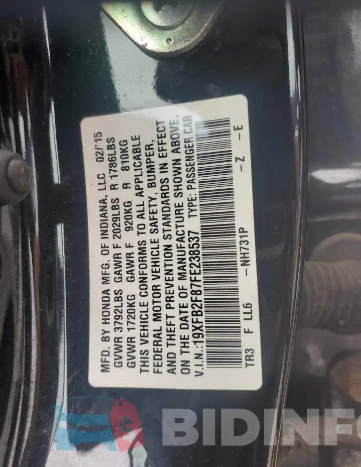 19XFB2F87FE238537 Photo# 12
