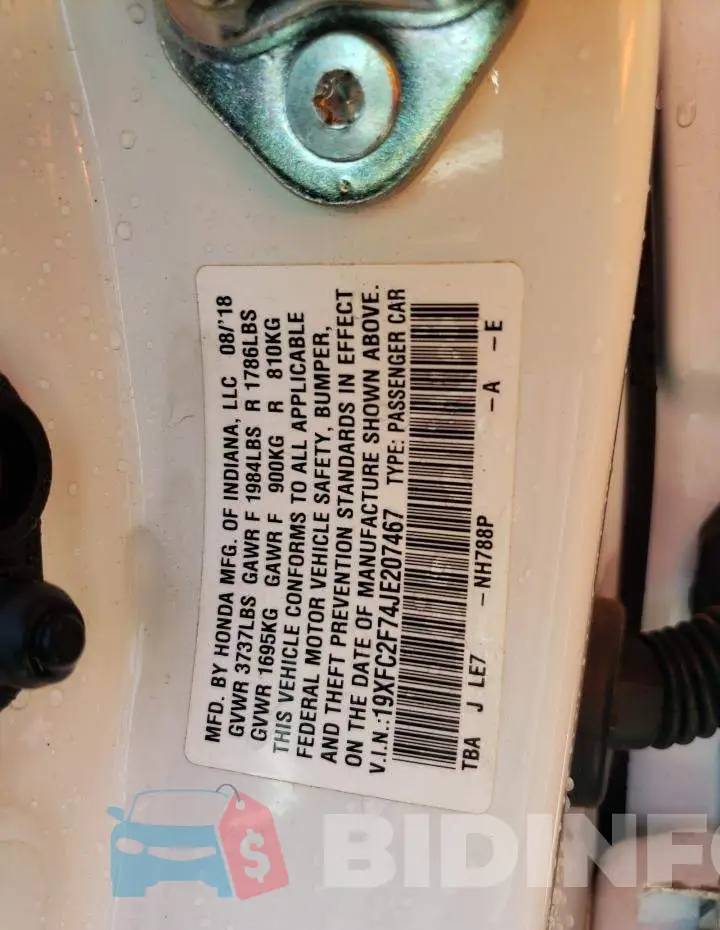 19XFC2F74JE207467 Photo# 13