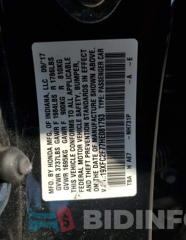 19XFC2F77HE081793 Photo# 13