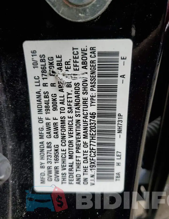 19XFC2F77HE203746 Photo# 13